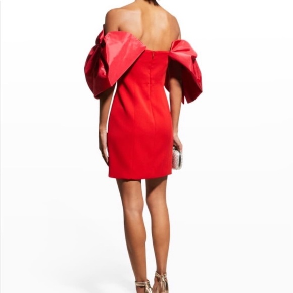 NWT TOCCIN Double Bow Sleeve Off the Shoulder Holiday Christmas mini Dress - Picture 8 of 16